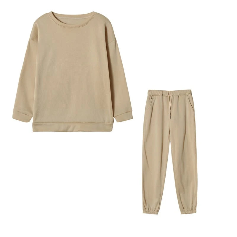 Solid Color Hooded Two-Piece Ladies Athleisure Set